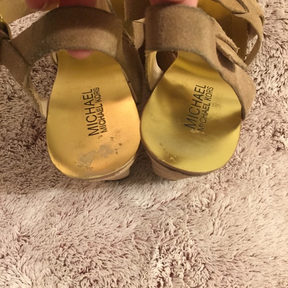 Michael Kors Suede & Cork Tan & Gold Wedge - Picture 5 of 5